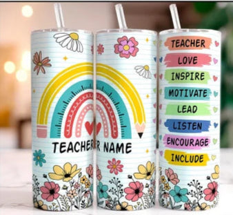 Customized floral rainbow 20oz tumbler