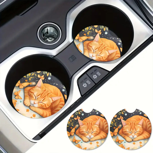 ORANGE CAT 2PC CAR COASTERS