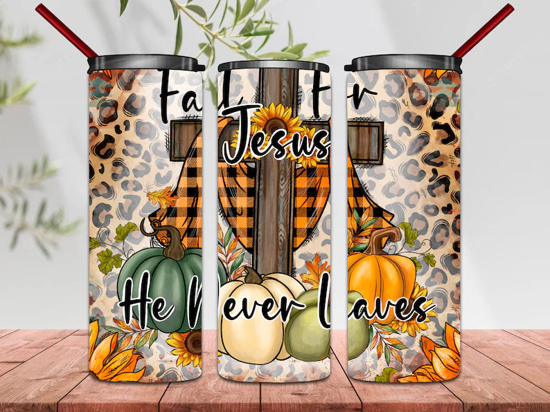 Fall for jesus he never leaves 20oz tumbler