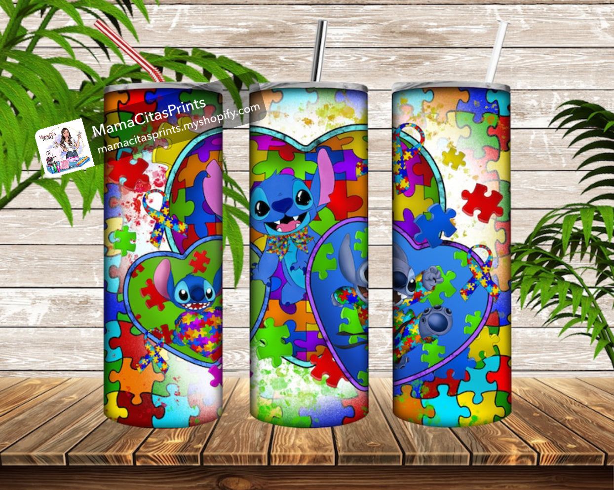 Stitch Autism Hearts 20oz tumbler