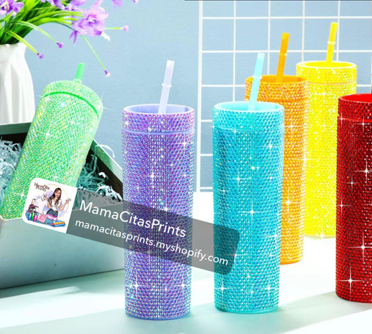 BLING studded tumbler with straw