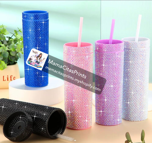 BLING STUDDED TUMBLER comes with straw