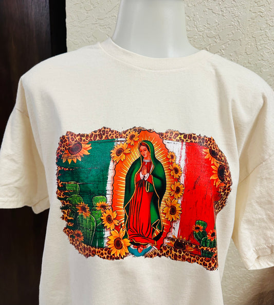 Virgin Mary sunflowers graphic tee