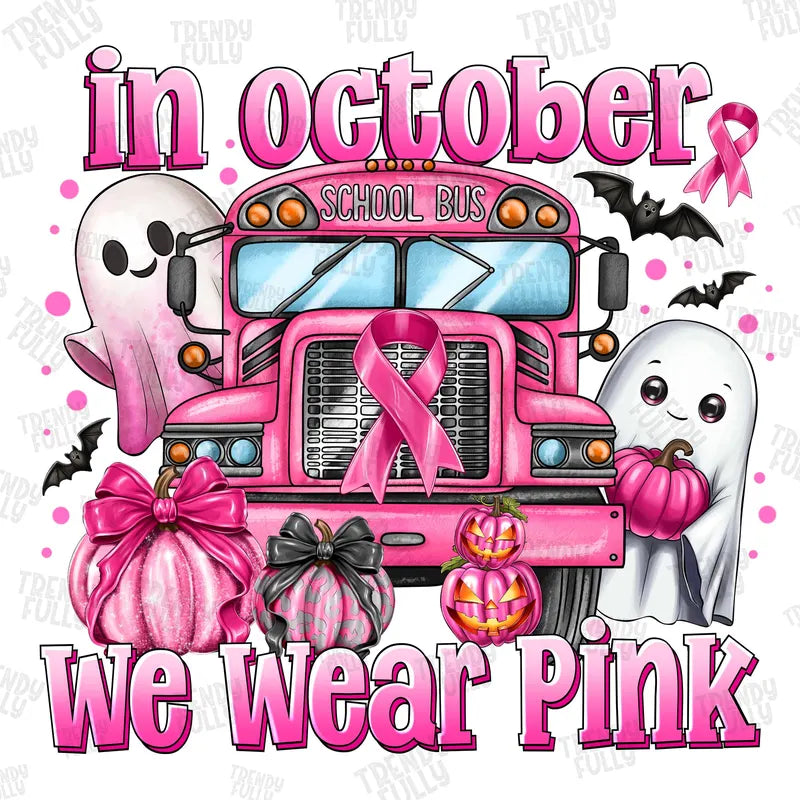 In October we wear pink bus graphic tee PUT TEE SHIRT COLOR IN NOTES AT CHECKOUT