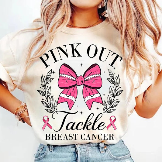 Pink out breast cancer tackle graphic tee