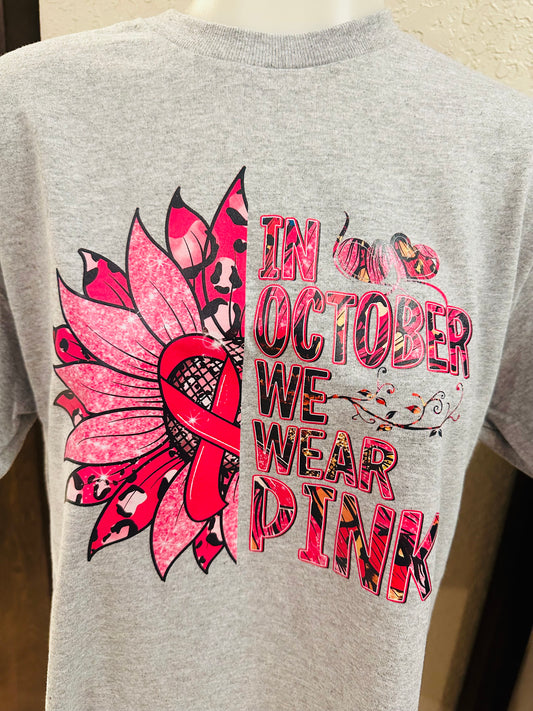 In Oct we wear pink graphic tee