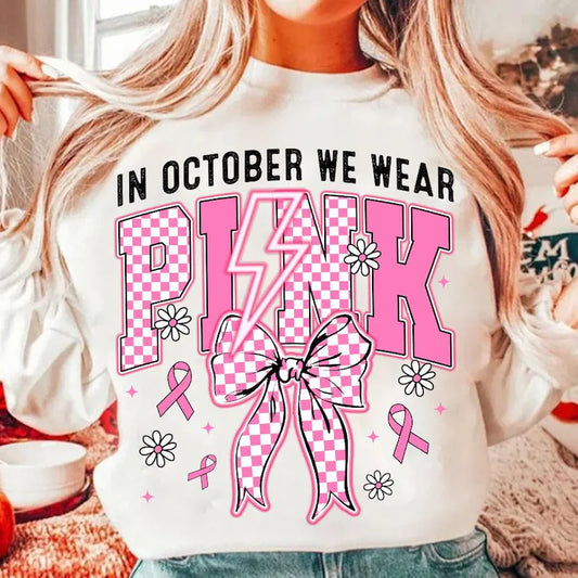 We wear pink bow  tee shirt