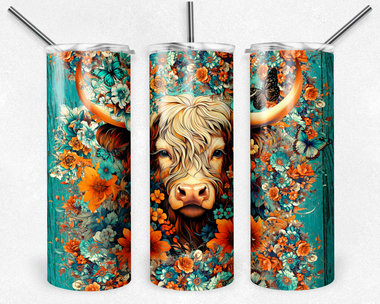 Teal Cow 20oz tumbler