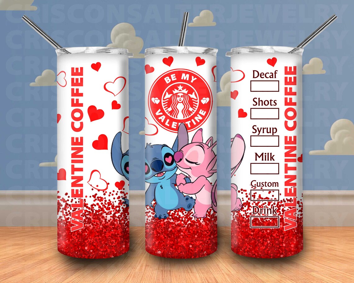 BE MY VALENTINES STITCH AND ANGEL 20OZ TUMBLER