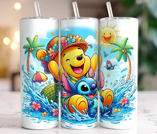 Pooh and Stitch beach vibes 20oz tumbler