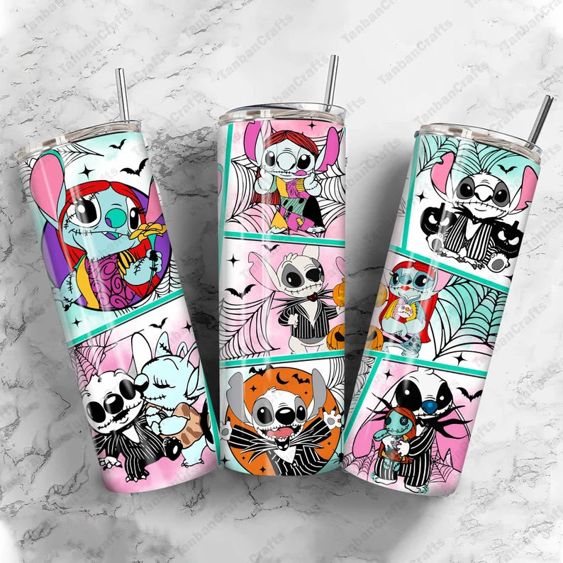 stitch and angel dressed as sally and jack 20oz tumbler