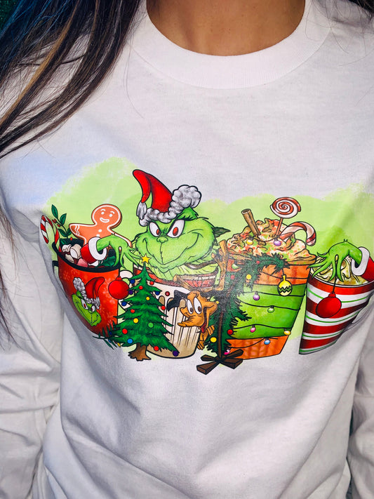 Long sleeve Grinch Latte 🎄 graphic tee